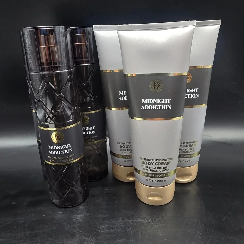 Midnight Addiction Bath and Body Works Mist Spray and Body Cream Lotion Set of 6